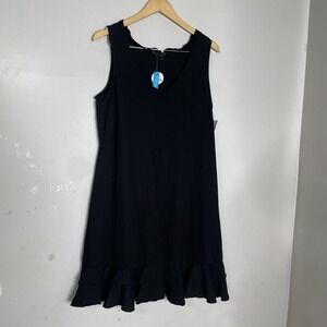 Fresh Produce Ruffled Hem Tank Dress Size L Black Beach Travel Summer Resortwear
